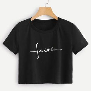 Faith Black Graphic Cropped Top Sz XS